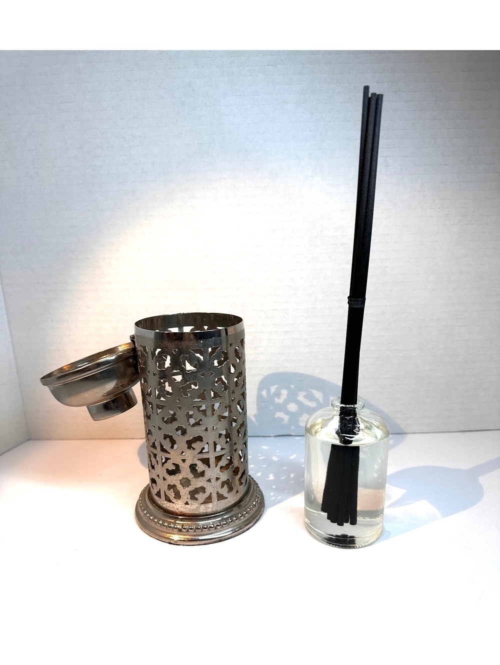 Vintage Pier 1 Imports Pierced Metal Lantern Reed Diffuser Holder 7”